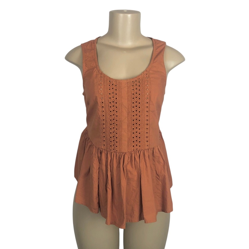 Vanessa Virginia Eyelet Lace Pleated Peplum Tank Top Size 0 Boho Cowgirl Western